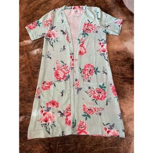 Tickled Teal Long Floral & Mint Kimono